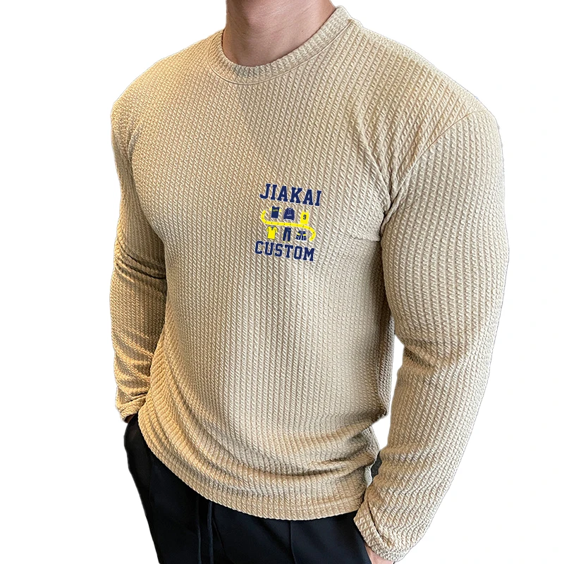 OEM Custom Screen Print Waffle Knit Long Sleeve Men Thermal T