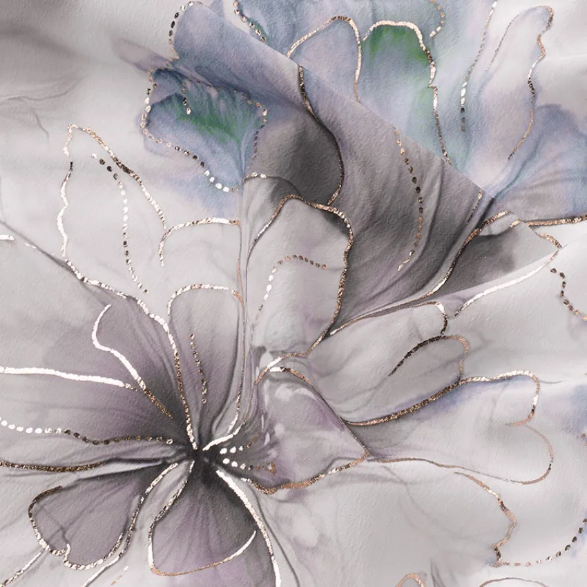 Popular Custom Floral Design Digital Print Glitter Flower 100% Polyester Foil Chiffon Koshibo Crepe Fabric with Gold Foil Print