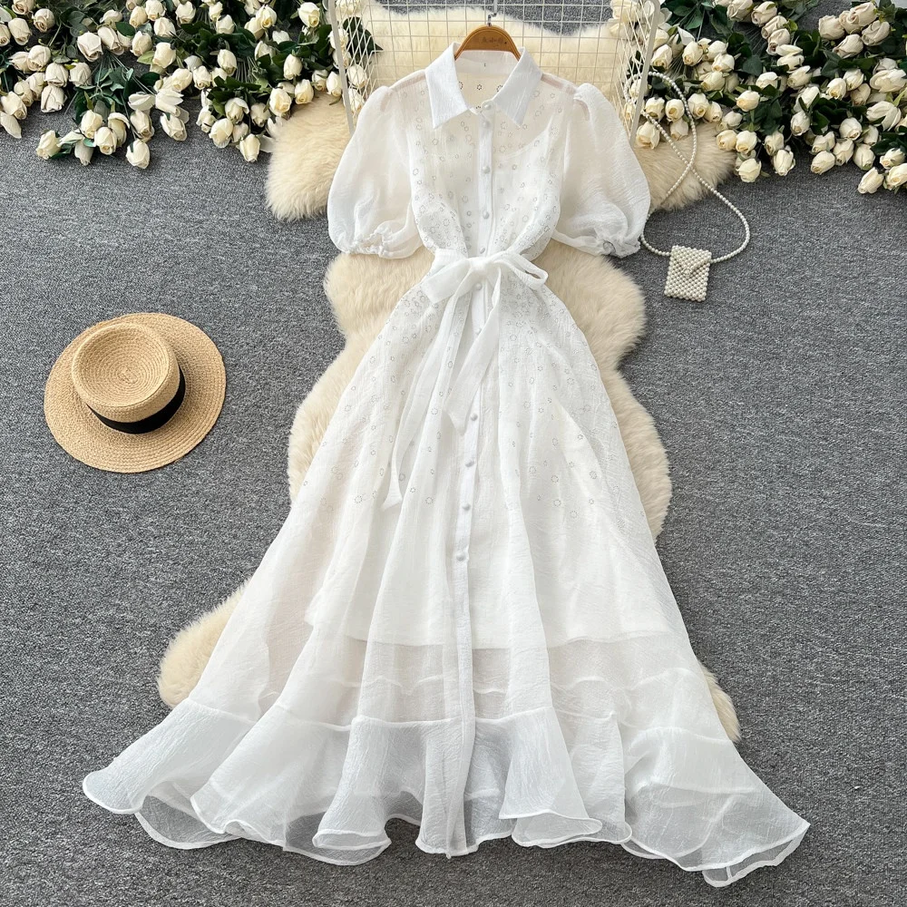 Women Chiffon A-line Dress With Puff Sleeve and Elegant Office Casual Short  Sleeve Dress for Women| Alibaba.com