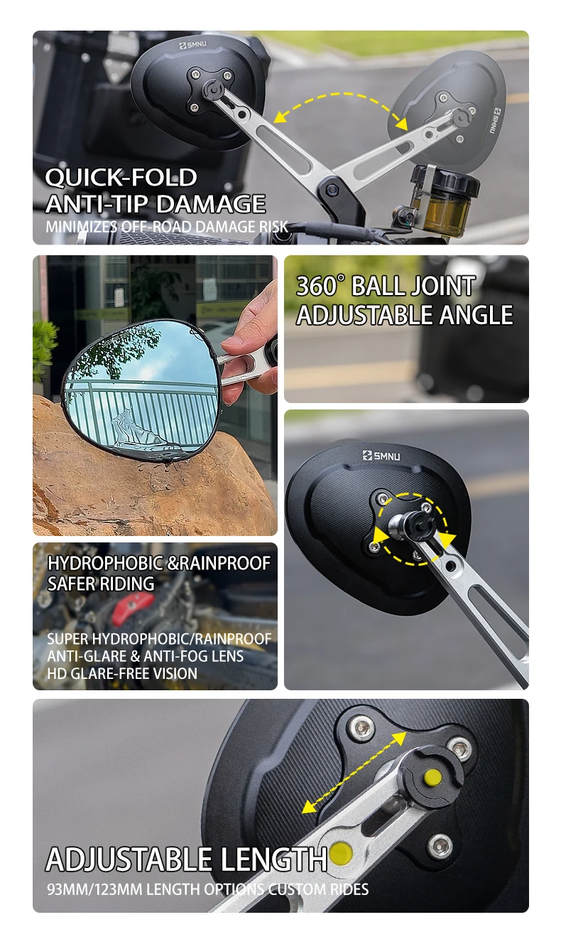 product smnu motorcycle mirror with expansion ball head base handlebar mirror hydrophobic motorcycle aluminum alloy rear view mirror-3