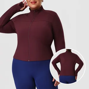 Roregal Women'S High Neck Slim Fit Zipper Sports Jacket Large Simple Long Sleeved Yoga Top With Thumb Hole