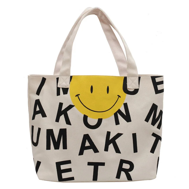 Smiley Smile Happy Yellow Face Grocery Travel Reusable Tote Bag 