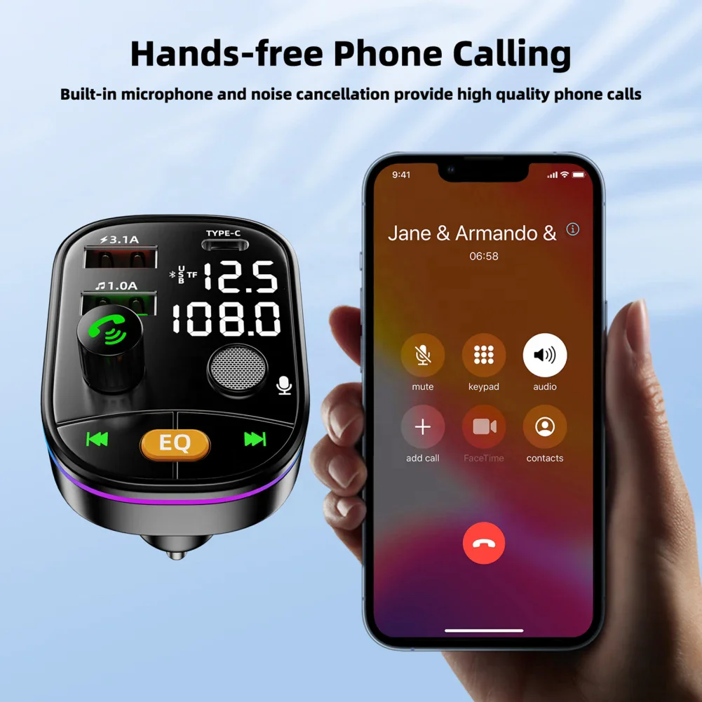 New V5.0 Q10 FM Transmitter EQ Charger Ev USB Type-C PD Fast Charging Car Play Adapter Wireless FM Radio MP3 Player for Car