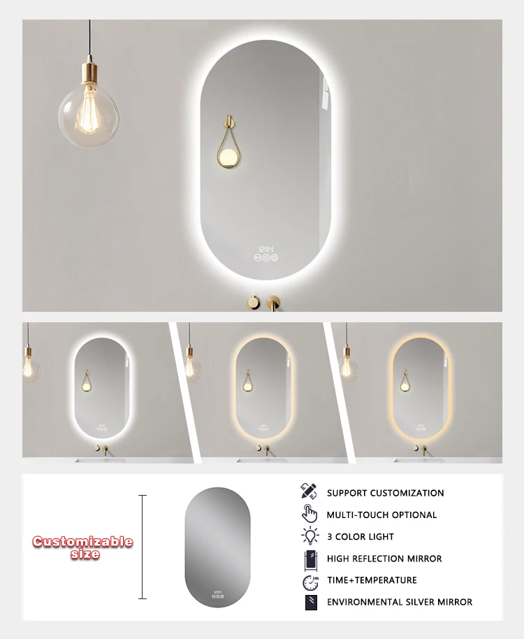 product simple led bathroom mirror oval toilet wall mounted mirror anti fog smart bathroom mirror with led lights for hotel-4