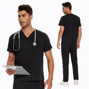 Unisex Surgeon Uniforms 72% Polyester+22% Rayon+6% Spandex Operating Room Scrubs Knitted Surgical Scrubs Suit De Enfermera