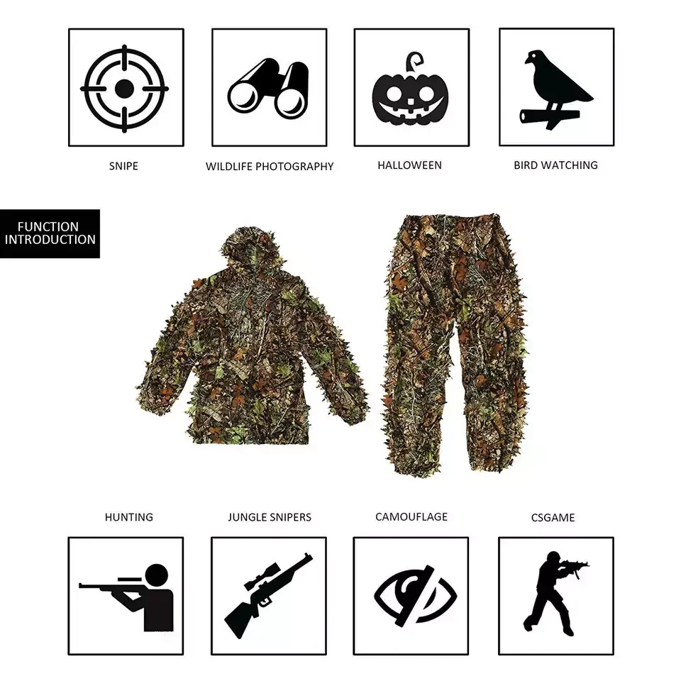 Ternos Ghillie camuflados 3D para homens, roupas de caça Sniper, tiro  tático militar, jogo de guerra