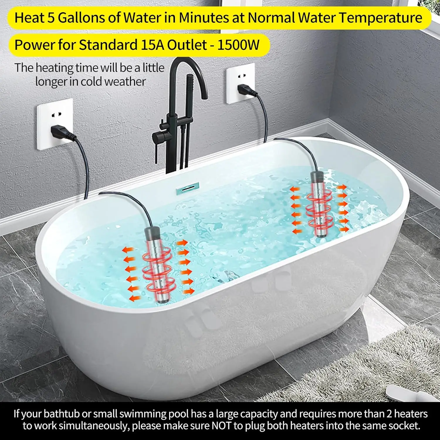 Immersion Electric Water Heated ,Stainless Steel Guard Cover Portable  Bucket Heater Bathtub, Pool Instantaneous Water Heater