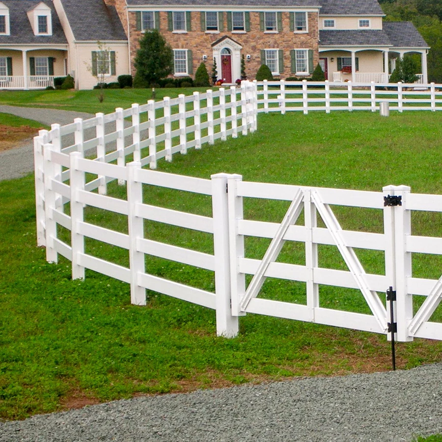 Fentech White Cheap 4 Rails Pvc Vinyl Horse Farm Arena Fence