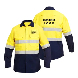 100% Cotton Long Sleeves High Visibility Hi Vis T Shirt Safety Clothing Tape Reflective Yellow Worker Shirt Workwear Uniform