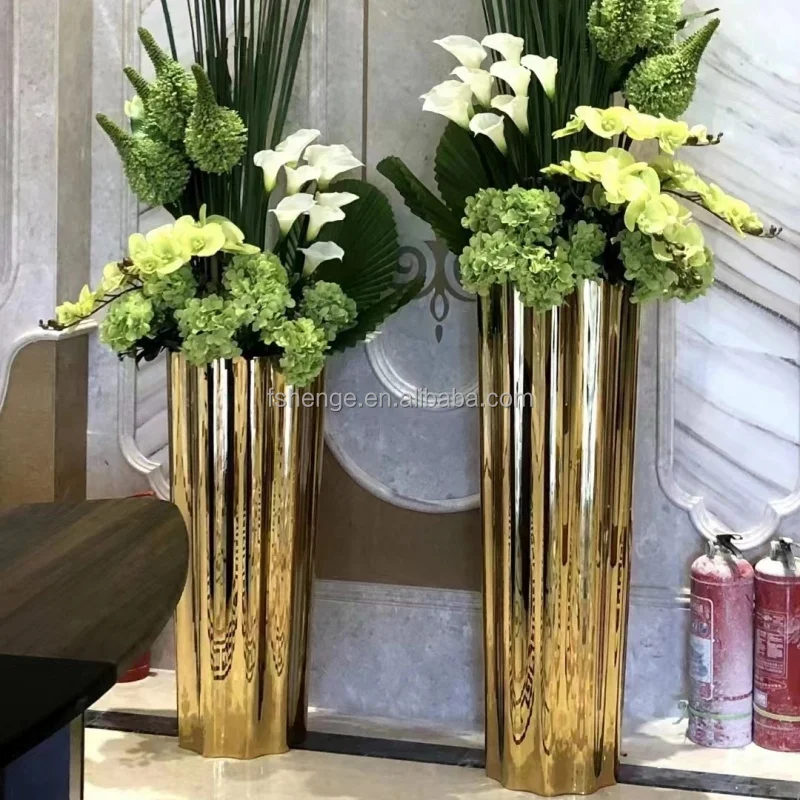 110cm Metal Gold Flower Pot / Garden Big Planters Tall Vase for Home Decor