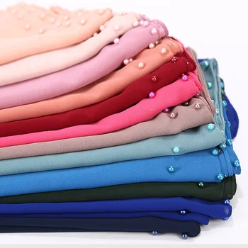 Wholesale Muslim Long Multi Color Plain Pearl Hijab Chiffon Scarf For Women