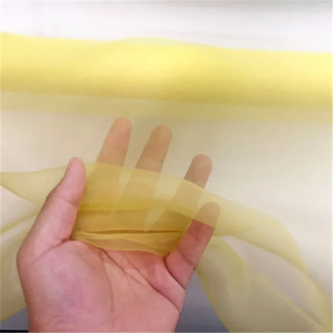 High Quality Ivory Standard Bleached in Stock Plain Solid Color Pure Silk Organza Fabric for Wedding Dress Stiff
