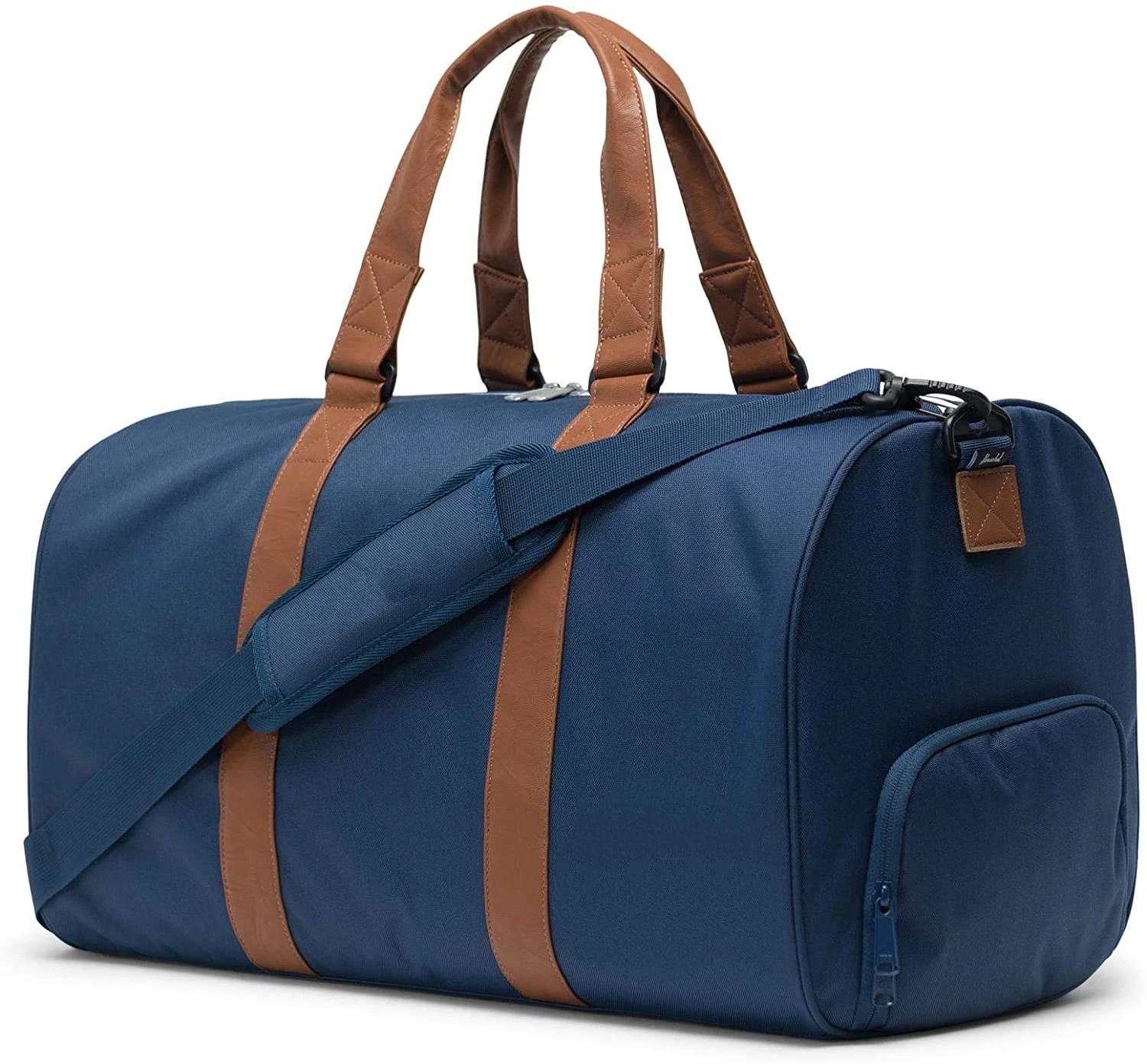 navy and brown bolsa