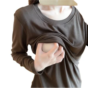 Women's Cotton Top T-shirt Convenient Nursing Clothing Breastfeeding Clothing