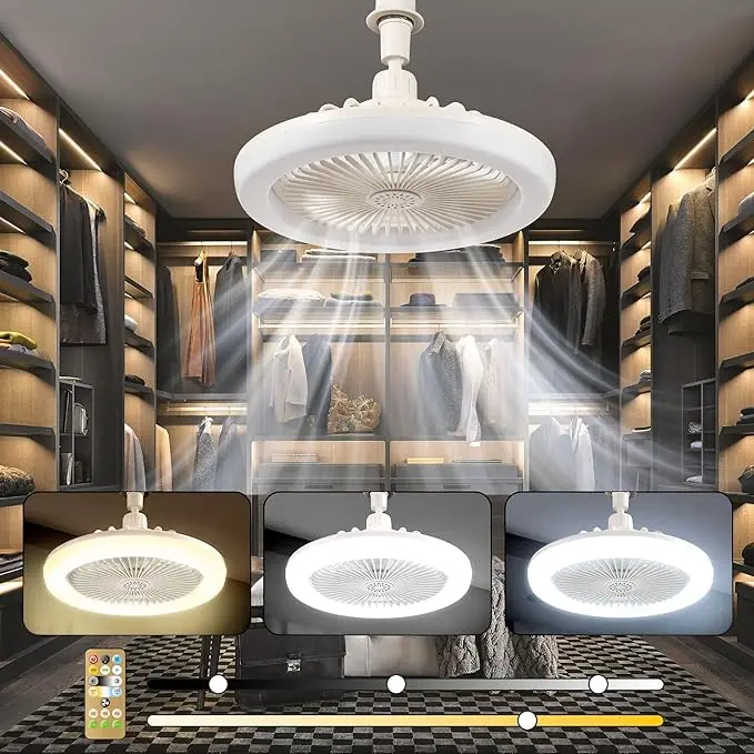 Shinyland Ceiling Fan Lamp Remote Control Dimmable Low Profile E27 Small Ceiling Fan with Led Light
