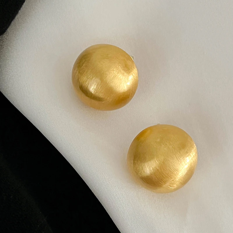 Brushed Wire Drawing Round Circle Sphere Ball Earrings Hollow Gold Plated Stud Earrings for Women Korean Chic Simple Jewelry Hot