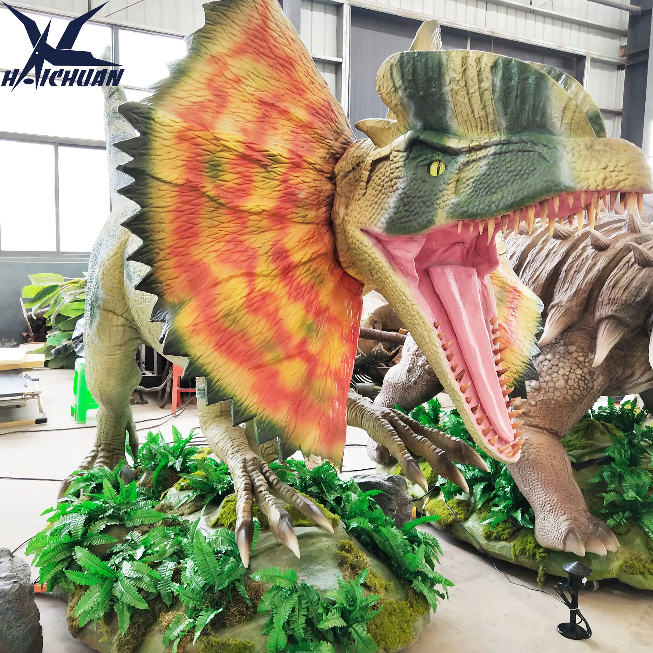 Zigong Dinosaurs Factory 3D Dinosaur Model Dilophosaurus Animatronic for Theme Park