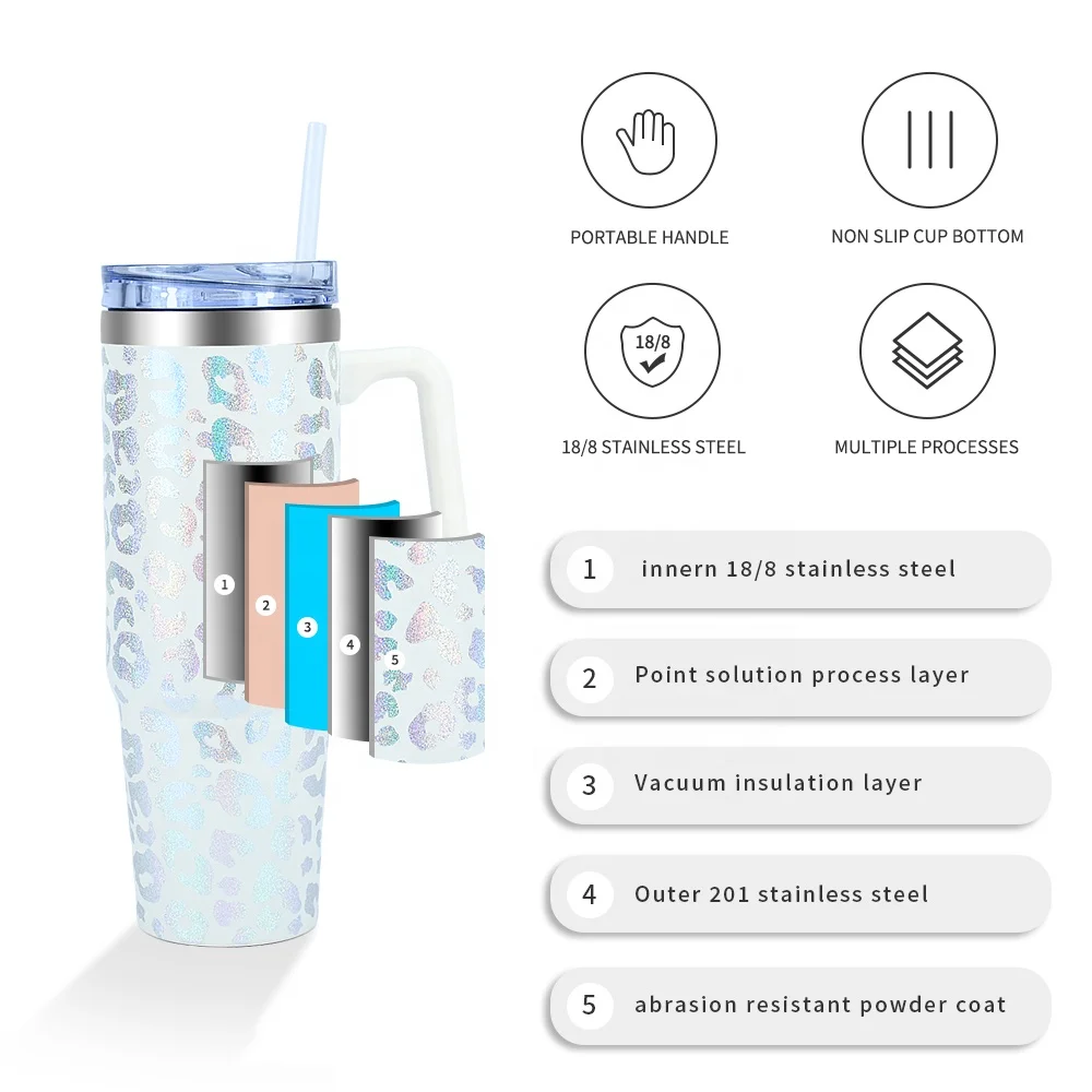 Устойчивая кружка с порошковым покрытием, кружка с двойной стенкой из нержавеющей стали объемом 30 унций, кружка 40 унций с ручкой на заказ