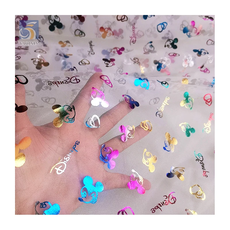 American Amusement Park Design Fabric Polyester Colorful Foil Printed Mickey Mouse Tulle Fabric for Girl Skirt