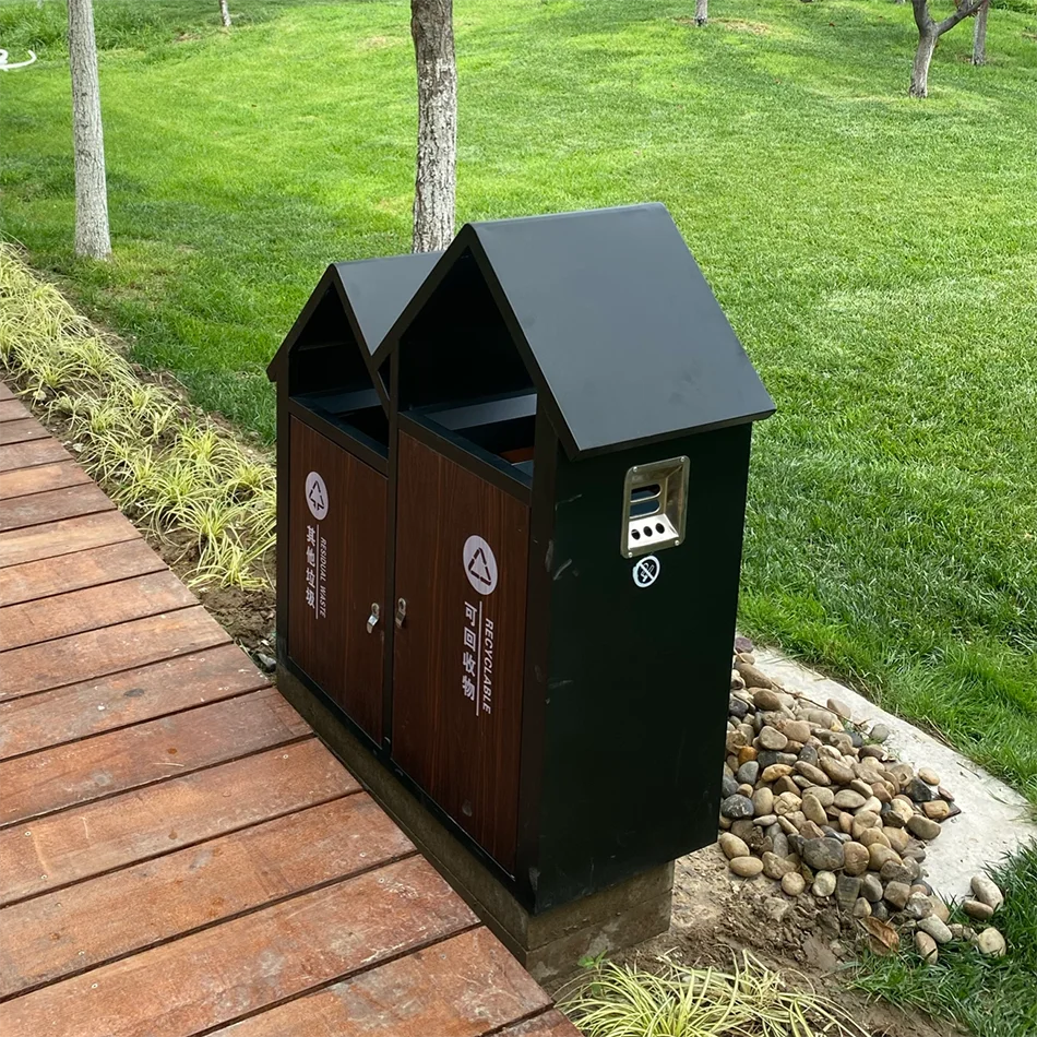 Outdoor Park Dual Classification Vintage Garbage Bin Large Chinese