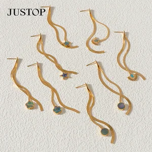 JUSTOP Iconic Earring Snake Chain Link Drop Stud Natural Sea Shell Pendant Charm Jewelry New Trendy Design
