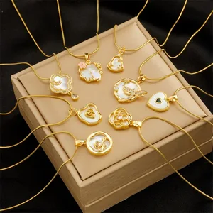 Fashion Creative Design Retro High-end Temperament Mother-of-pearl Pendant with Diamond Flower Heart Accessories Necklace