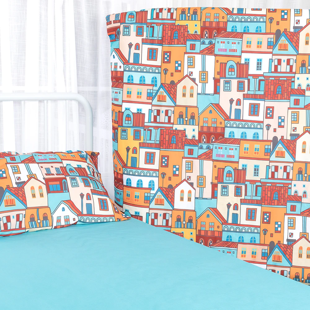 Toddler Bed Kids Bedding Girl 3 D Digital Print Roman Color House Bedding Set 100% Cotton Kids Quilt