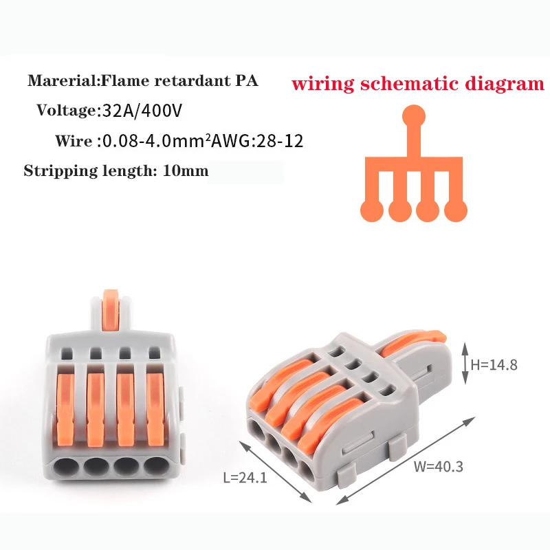 Quick Electric Connector Splitter Universal Compact Lever Connector 1 in 4 Out Wiring Terminal Block