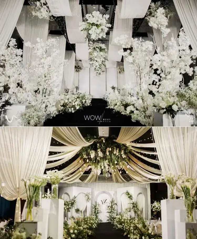 Wedding Hanging Ceiling Drape Elastic Cloth Waved Fabric Curtain for Backdrop Roof Hotel Top Decoration