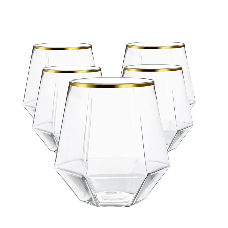100 Pack Diamond Unbreakable Stemless Plastic Wine Champagne Whiskey