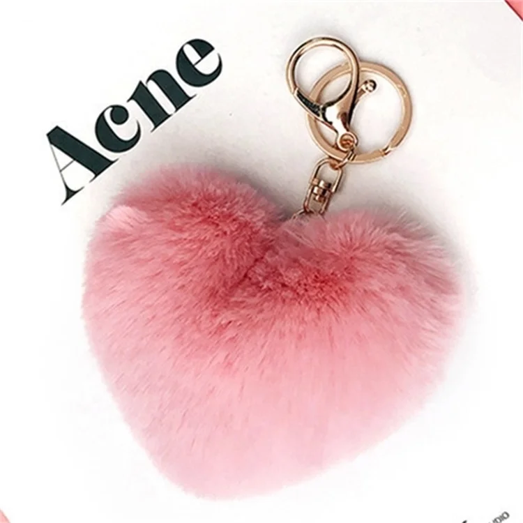Heart Shaped Plush Pendant Faux Rabbit Fur Ball Pom Pom Keychain Heart  Shape Fur Keychain Car Key Ring Handbag Pendant - Buy Pompom Key  Heart,Heart