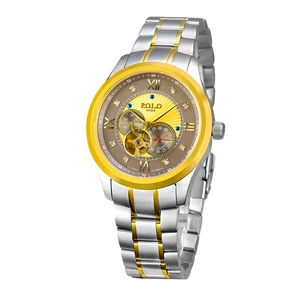 Men's 30 Meters Luxury Automatic Pilot Mechanical Watch with Stainless Steel Band Waterproof Business Use Hollow Feature