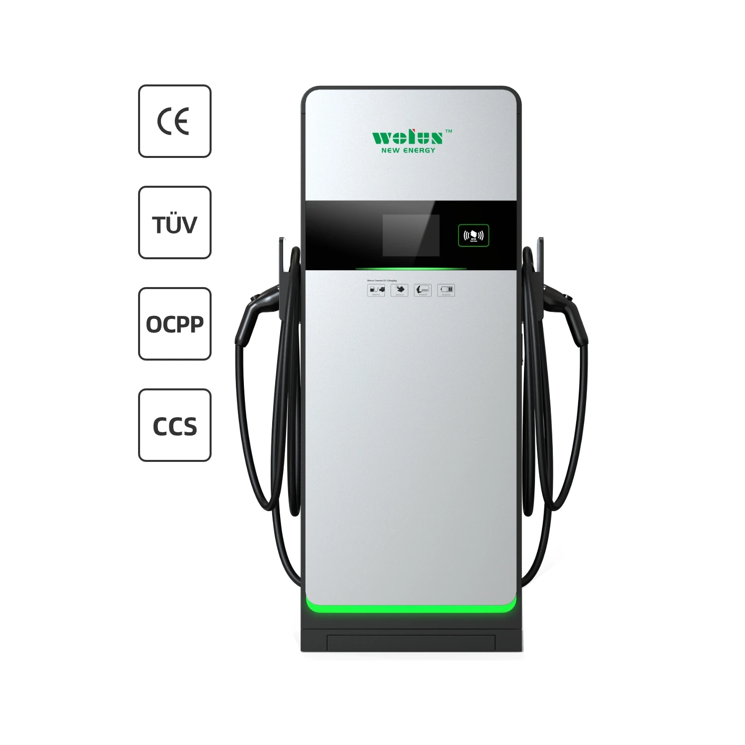 Wolun 120KW DC Fast EV Charging Station With 5 or 7 meter Cable and 2 Plugs OCPP1.6J CCS2 TUV CE Certificate Charging Pile