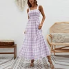 Abito Plaid a collo quadrato con spalline sottili viola