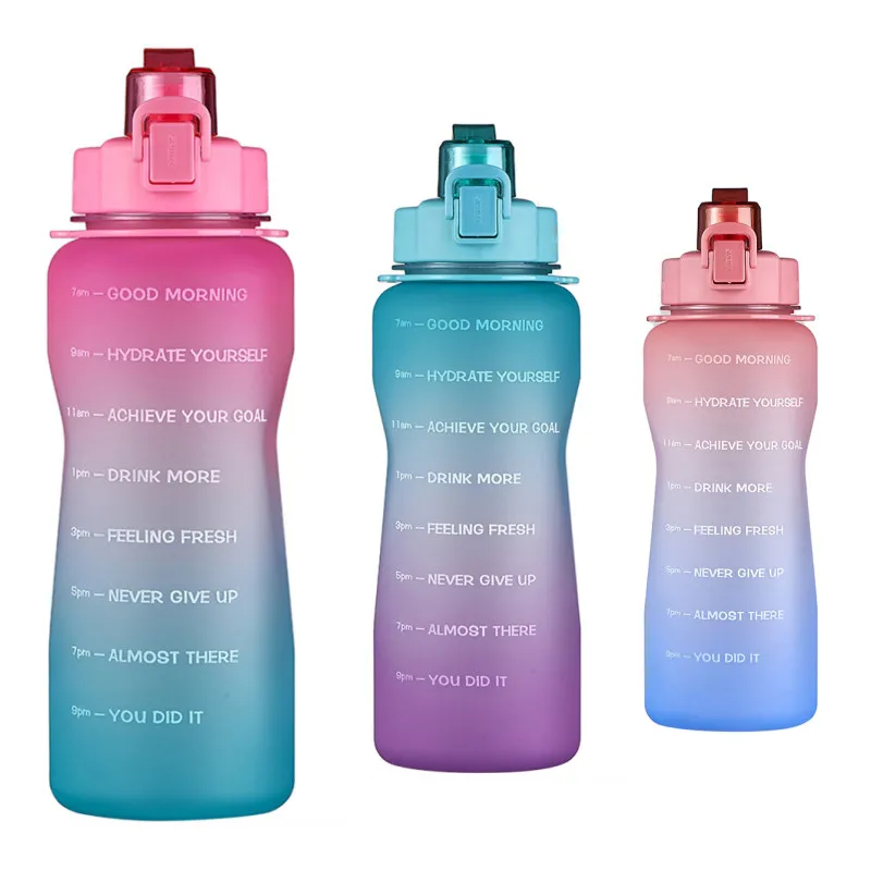 2000ML Gradient Frosted Straw Water Bottle Large Capacity Adult Sports Bottle Outdoor Portable Water Cup