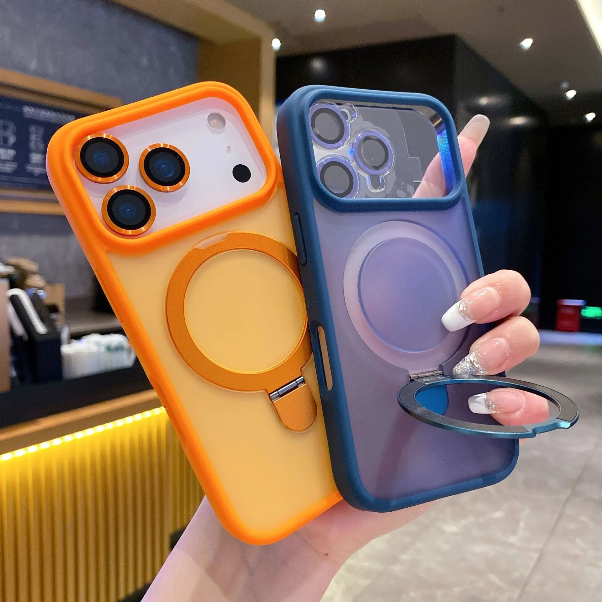 product laudtec stand protection case shockproof lens holder magnetic transparent matte phone case for iphone 16 for apple 17 promax 15-4