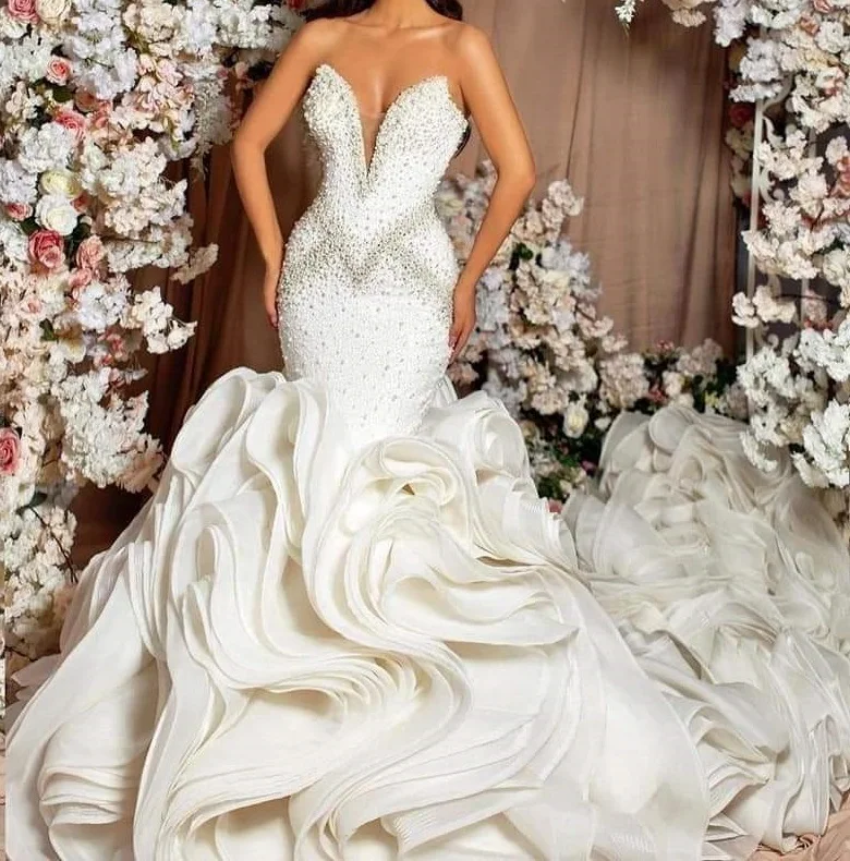 S574F 2025 New Fashion Have Gift Veil High Quality Custom Party Mermaid  Puffy Bridal Gowns Wedding Women Dress