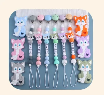 Customized English Russian Alphabet Name Cat Pacifier Clips Chains Teether for Baby Infant Chew Leash Nipple Holder Teether Gift