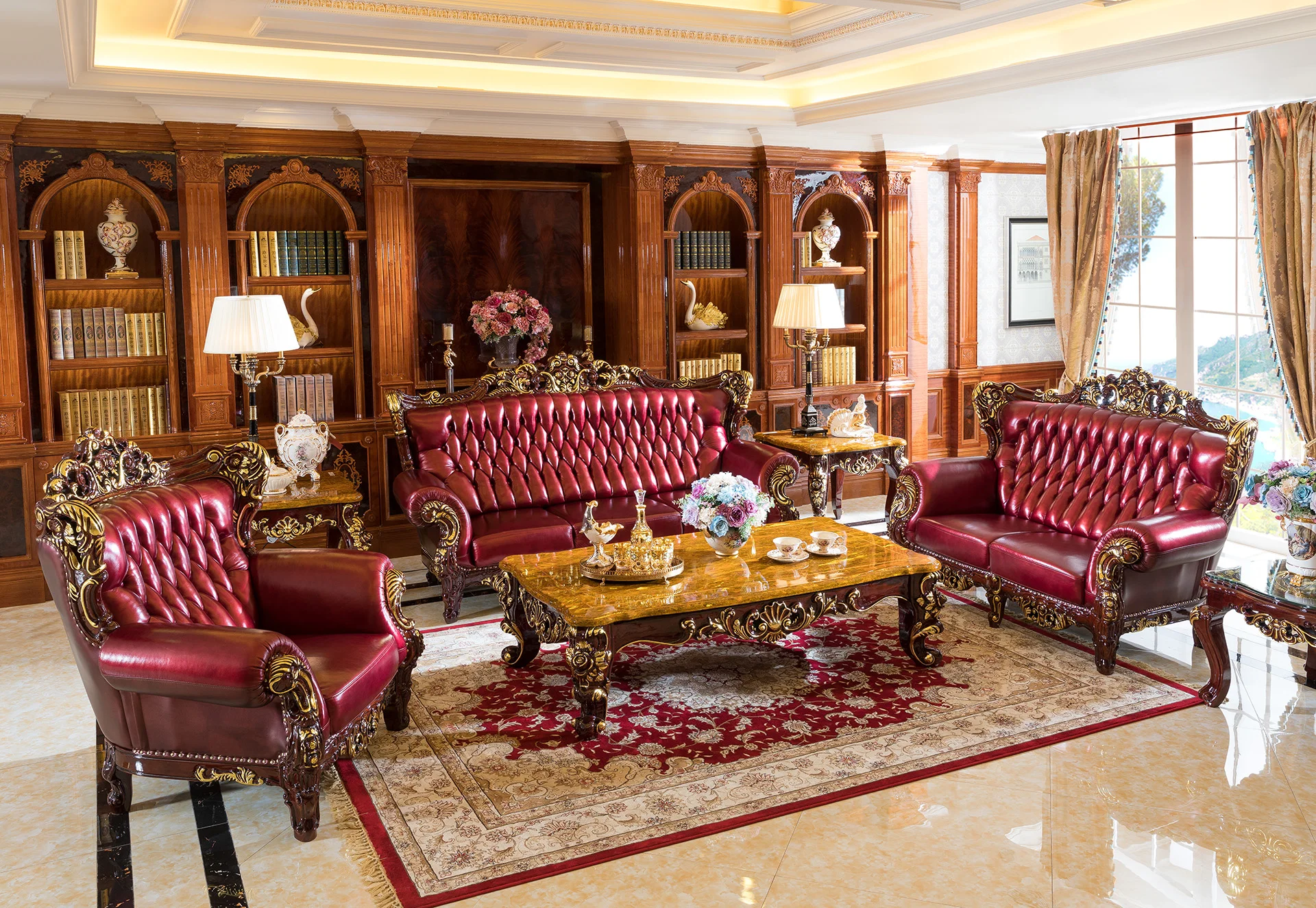 Luxury Mahogany Wood Sofa Home Furniture Living Room Set Design White