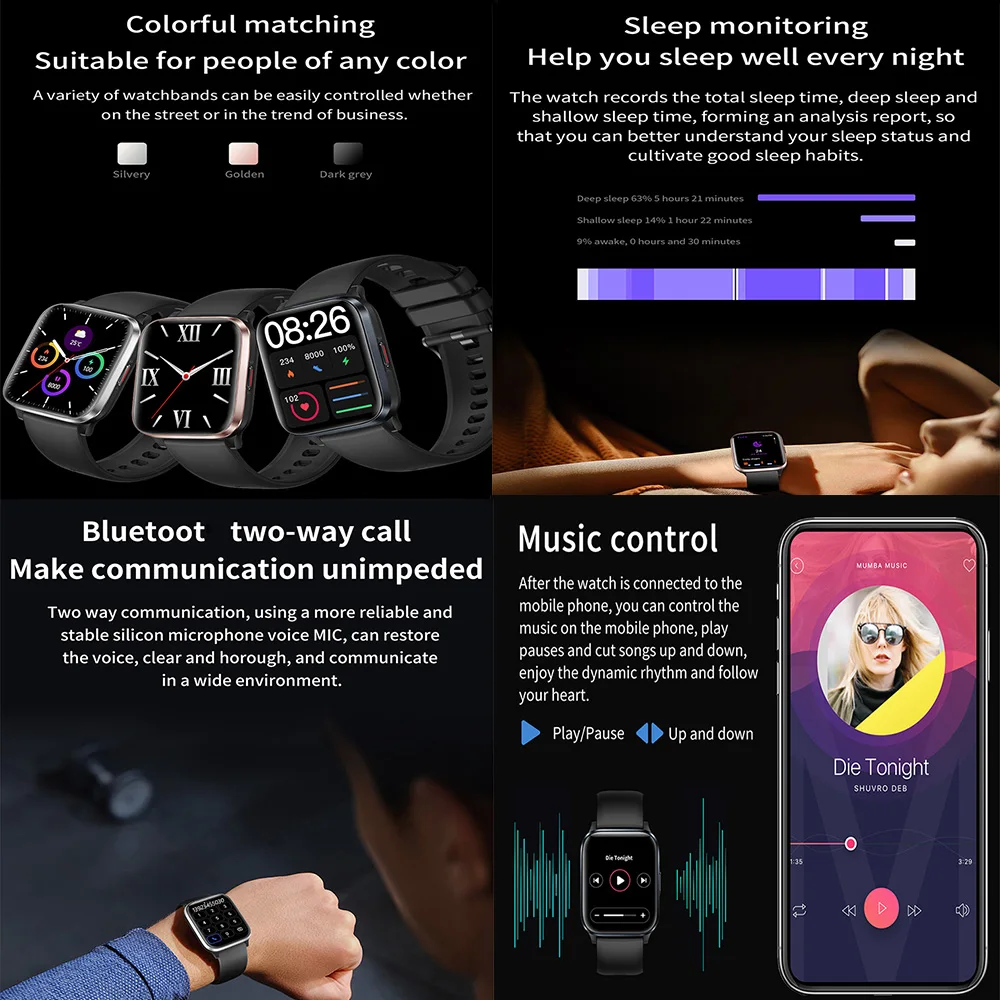 D1 Smartwatch 300mAh Inch 356*400 Resolution Screen BT Call Phone  Sport Fitness Smart Watch D1