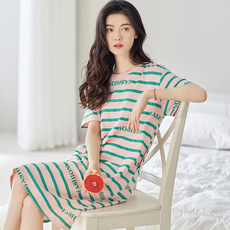 Ladies Cherry Print Cotton Nightdress Women Fashion Korean Style Medium  Short Sleeve Night Pajamas Casual Cotton Home Wear Dress| Alibaba.com