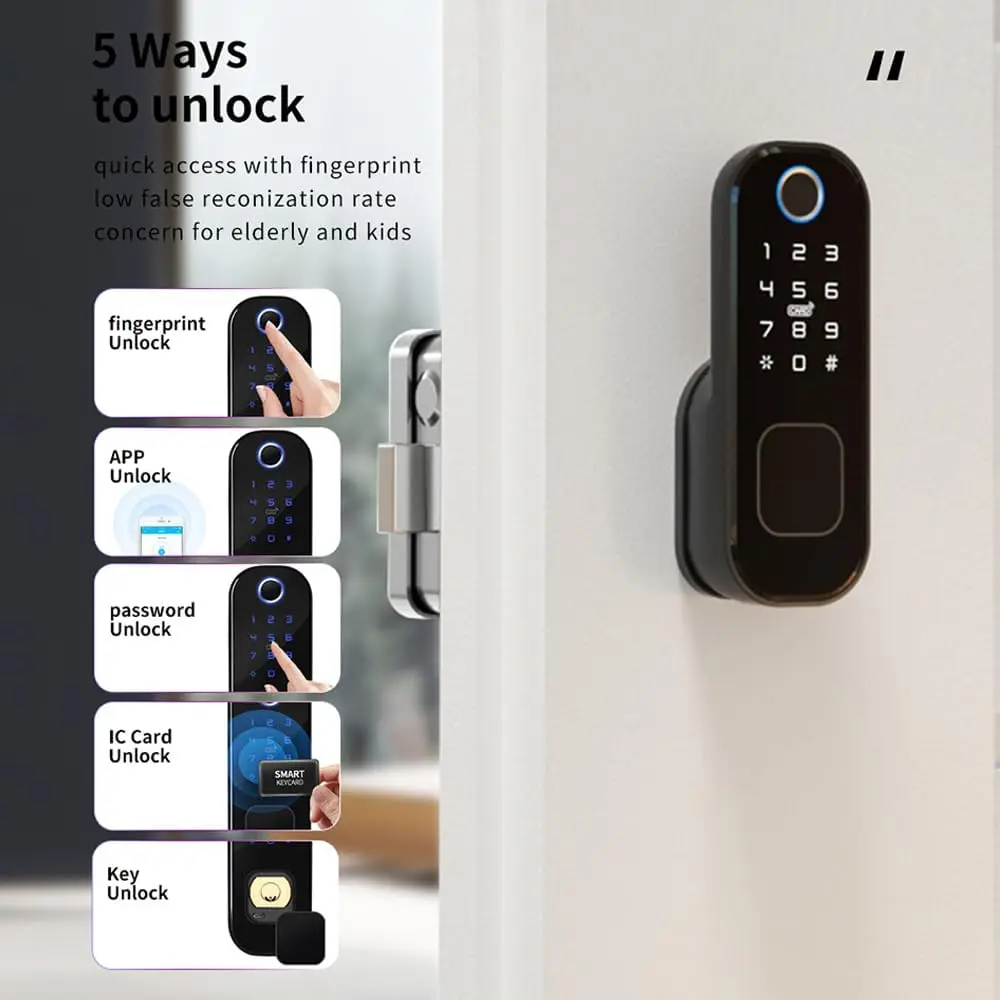お風呂女子こての　有料 パスワード スマートドアロック 電子スマートロック Bluetooth対応 2キー 指紋 パスワード ドアロック セキュリティ ハンドルロック（Tuya  Bluetooth スマート指紋ドアロック、パスワード付きメカニカルキーロック解除、木製ドア用シングルハンドル、Smart（Tuya または  TTlock ...