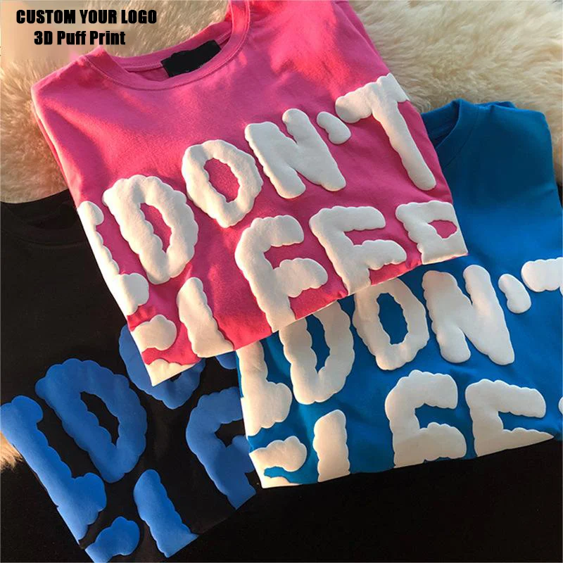 Hip Hop 100% Cotton Girl TShirt Unisex Embroidery Plain T-shirt Custom 3D Foam Screen Puff Print Oversized T Shirt for Men