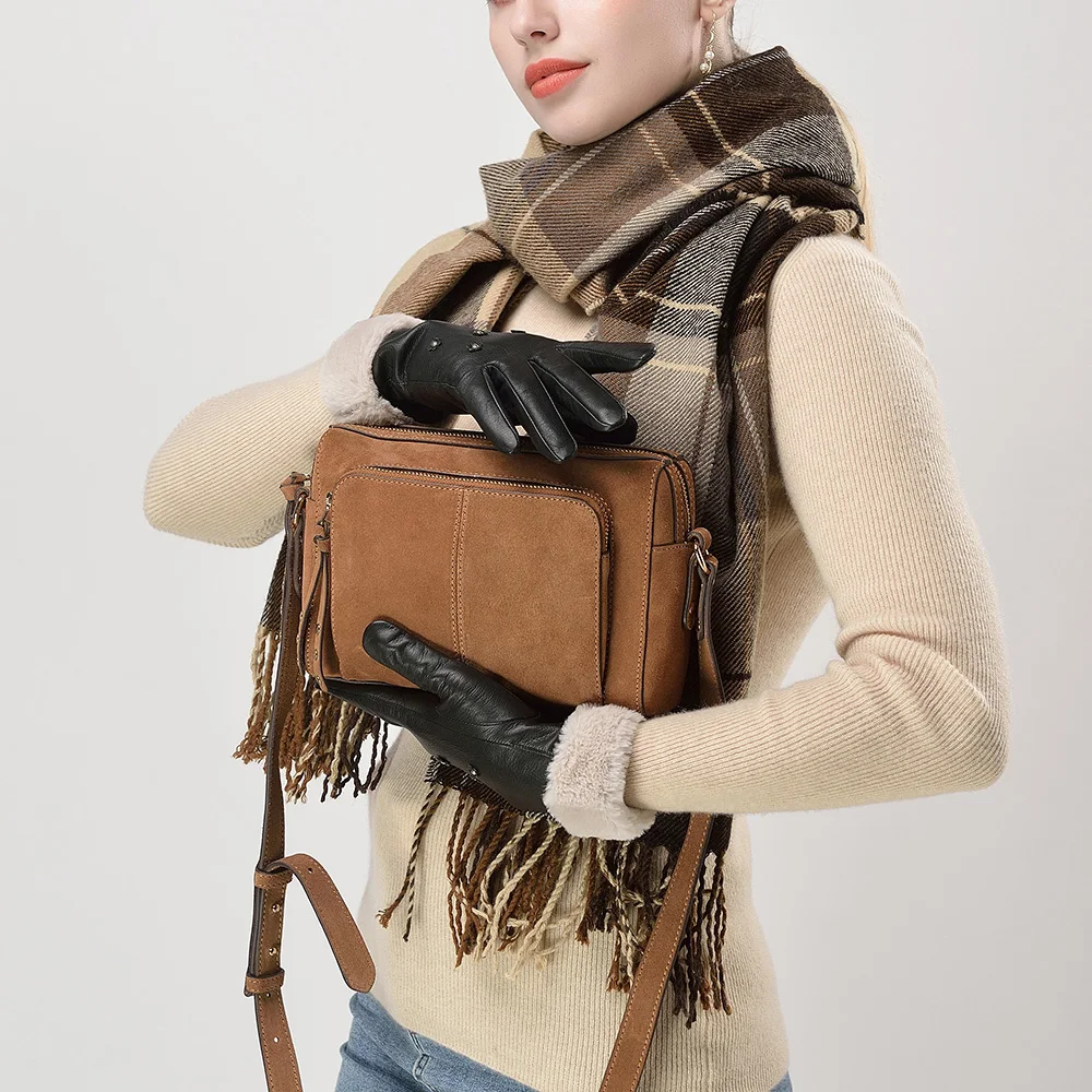 Kulanyane World хорошо известный бренд поставщик кожаные зимние перчатки черные меховые