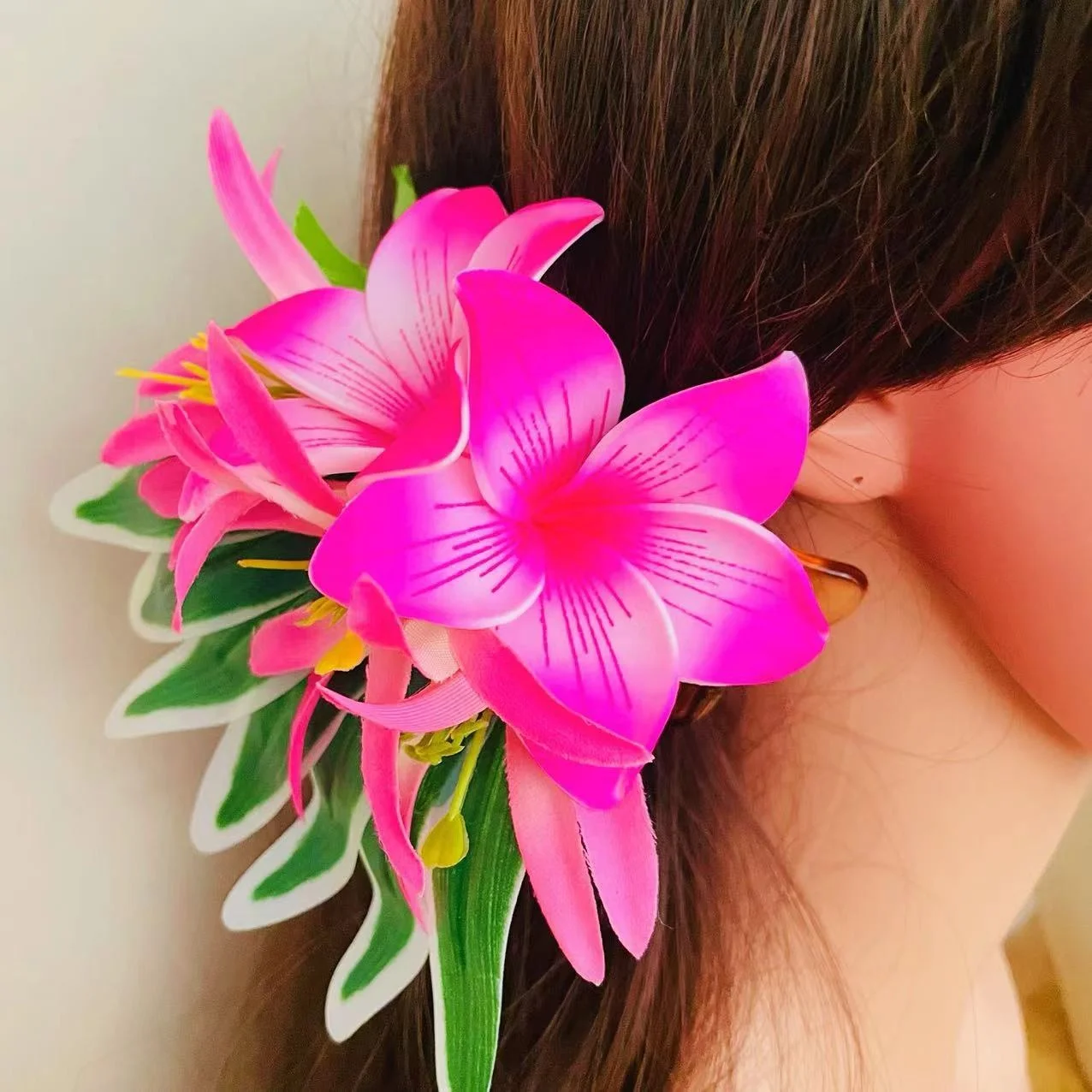 New ALOHA Double Foam Flowers Spider Lily Hair Clip Artificial Tropical Plumeria Island Frangipani  Dancing  Party Accessories