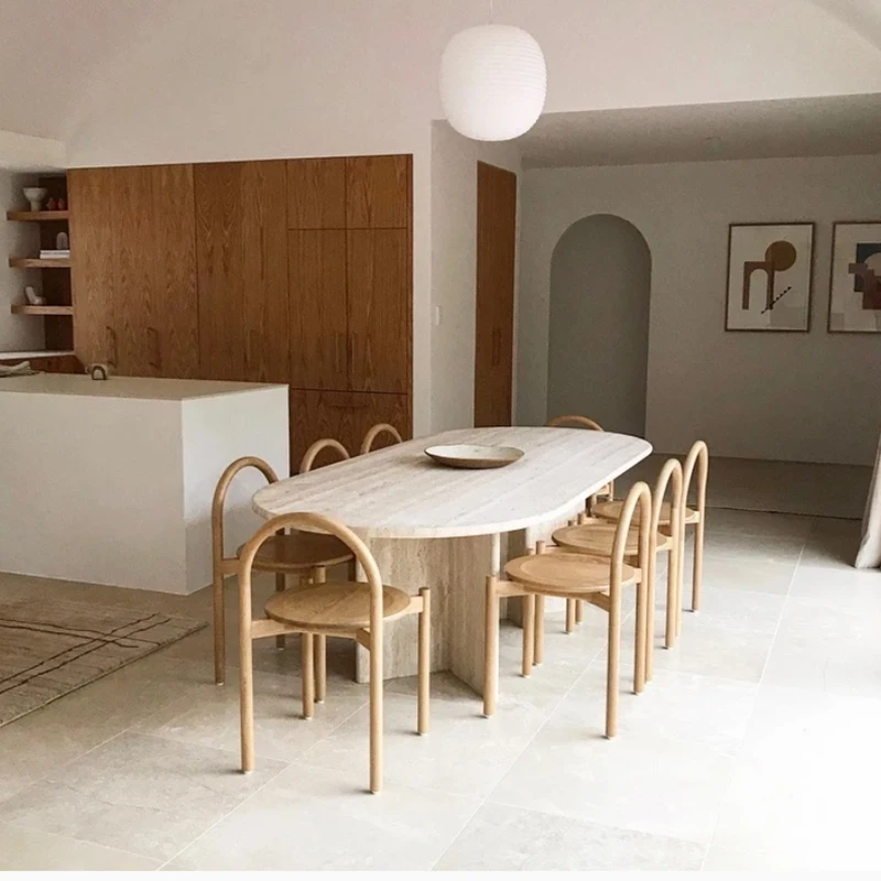 Роскошный обеденный стол из натурального травертина, Современный Простой прямоугольный стол для переговоров, обеденный стол из травертина