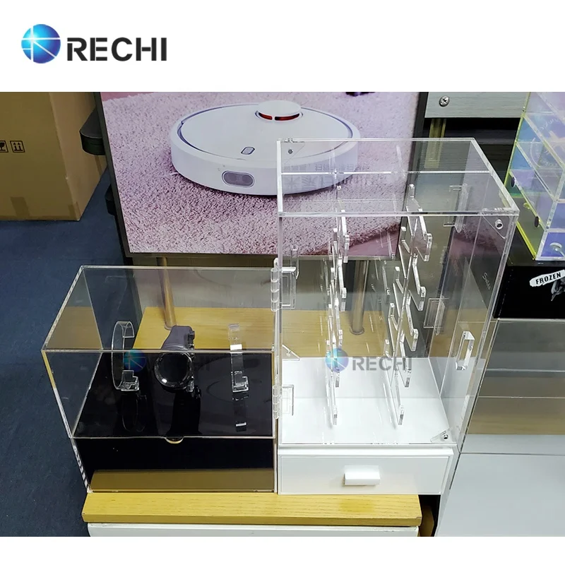 RECHI Custom Clear Acrylic Smart Watch Retail Display Stand Showcase for  Three Luxury Wrist Watches Lucite Storage Display Box