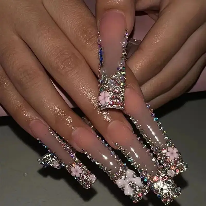 2024 Autumn Most Fancy Design Most Beautiful Style Very Shiny Nail Art Diamond Press on Nails Wholesale