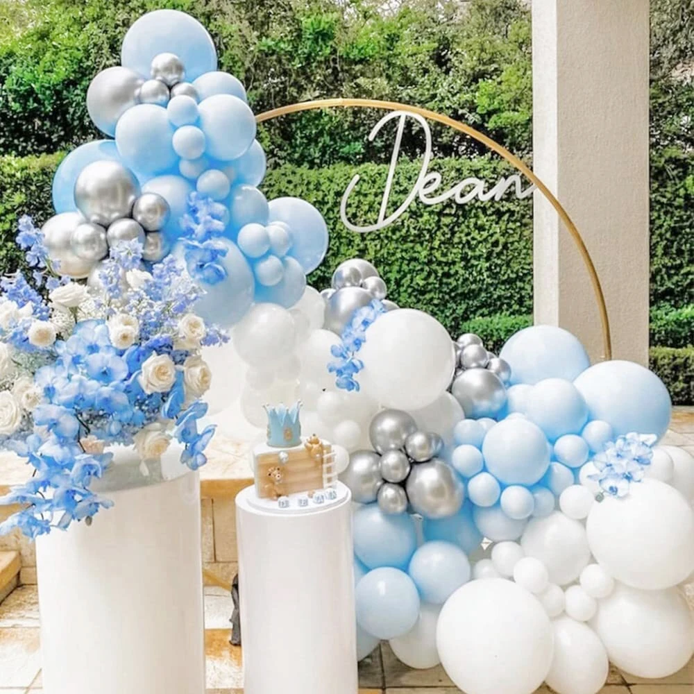 DIY Macaron Blue White Balloon Garland Kit Arch Baby Boy Latex Balloon ...