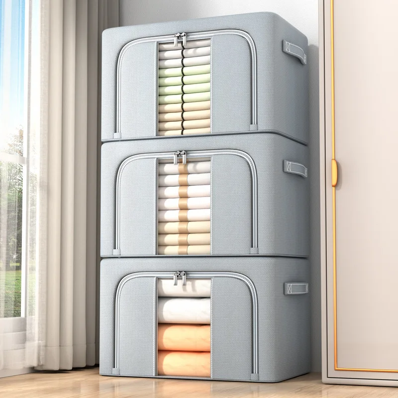 Steel Frame Storage Box Foldable Closet System Organizer Transparent Window Storage Clothes Bins Fabric Toy Storage Box